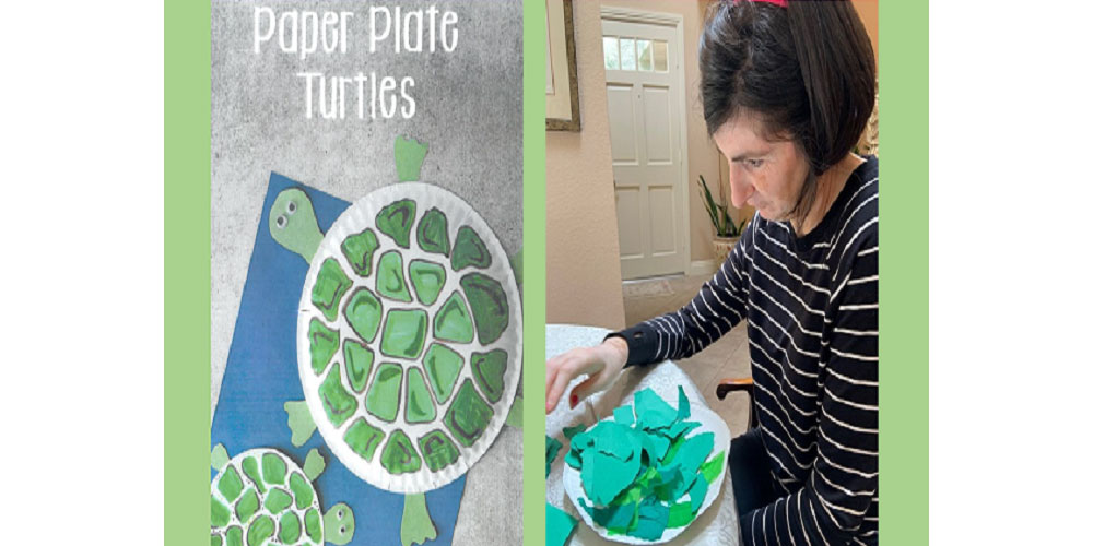 Here's Nahal working on the turtle art kit project that staff dropped off